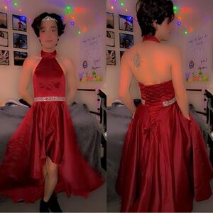 Elegant Red Halter Dress